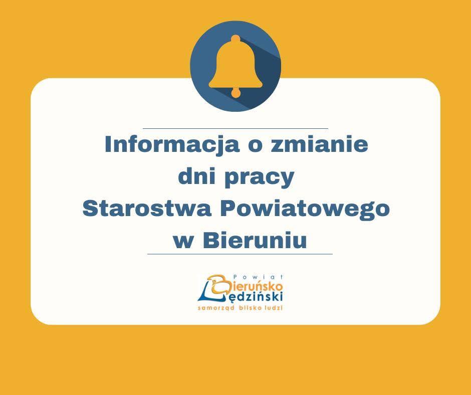 Plakat informacyjny - opis zgodny z informacją w poście. Na rysunku logo powiatui u góry informacji dzwonek. 