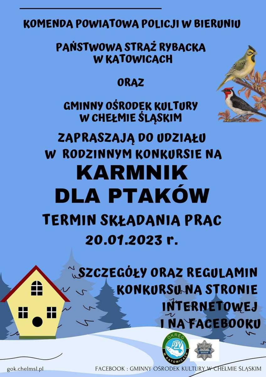 Plakat- konkurs na karmnik dla ptaków - informacje na plakacie- treść w artykule
