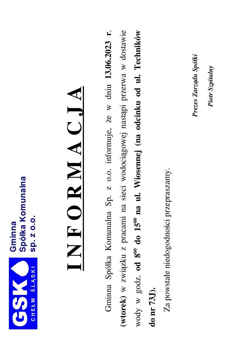 zdjecia na stronie Informacja o braku wody