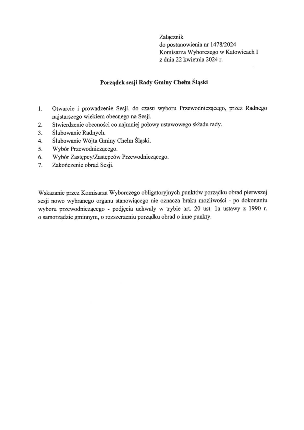 Załącznik do postanowienia