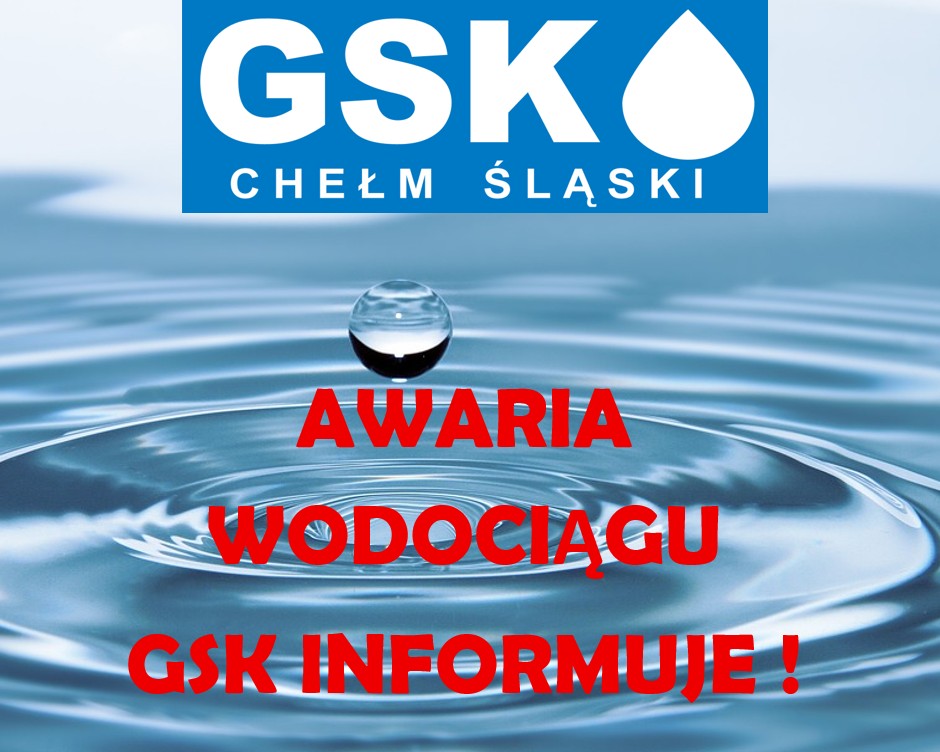 Kropla wody i napis awaria wodociągu 