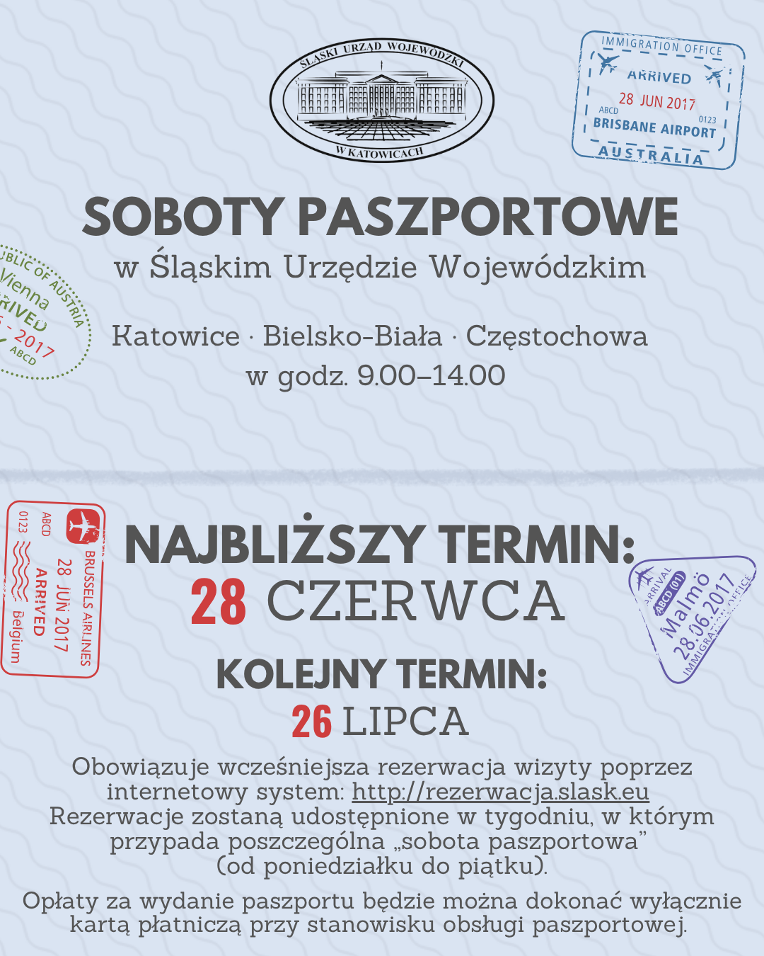 Plakat animacyjny promujący sobotę paszportową 