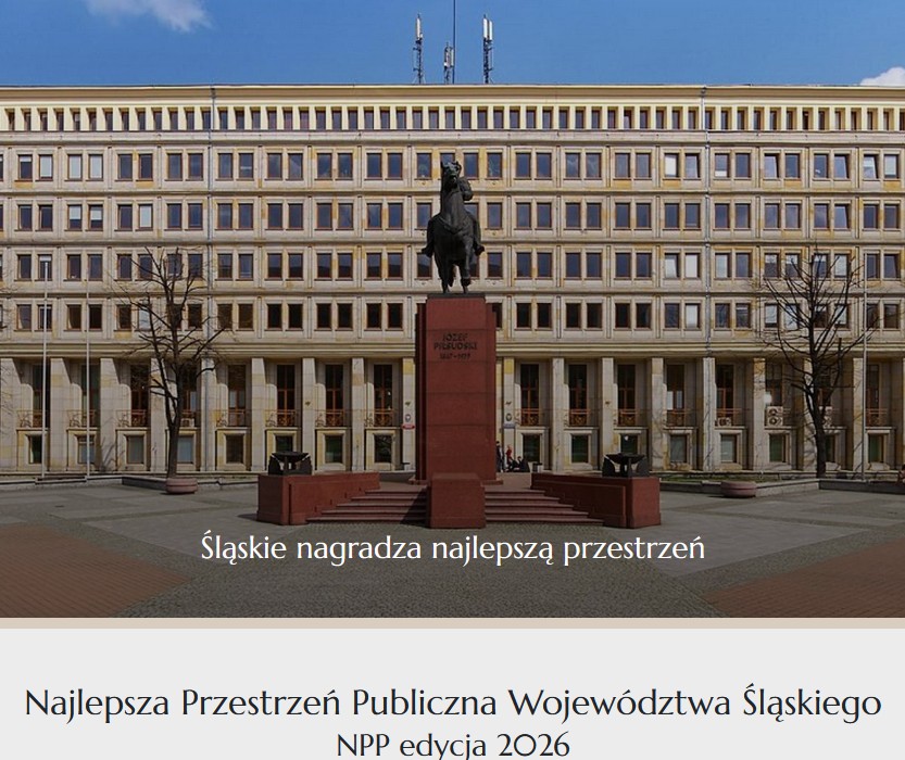Budynek Urzędu Marszałkowskiego przed nim pomnik człowieka na koniu. 