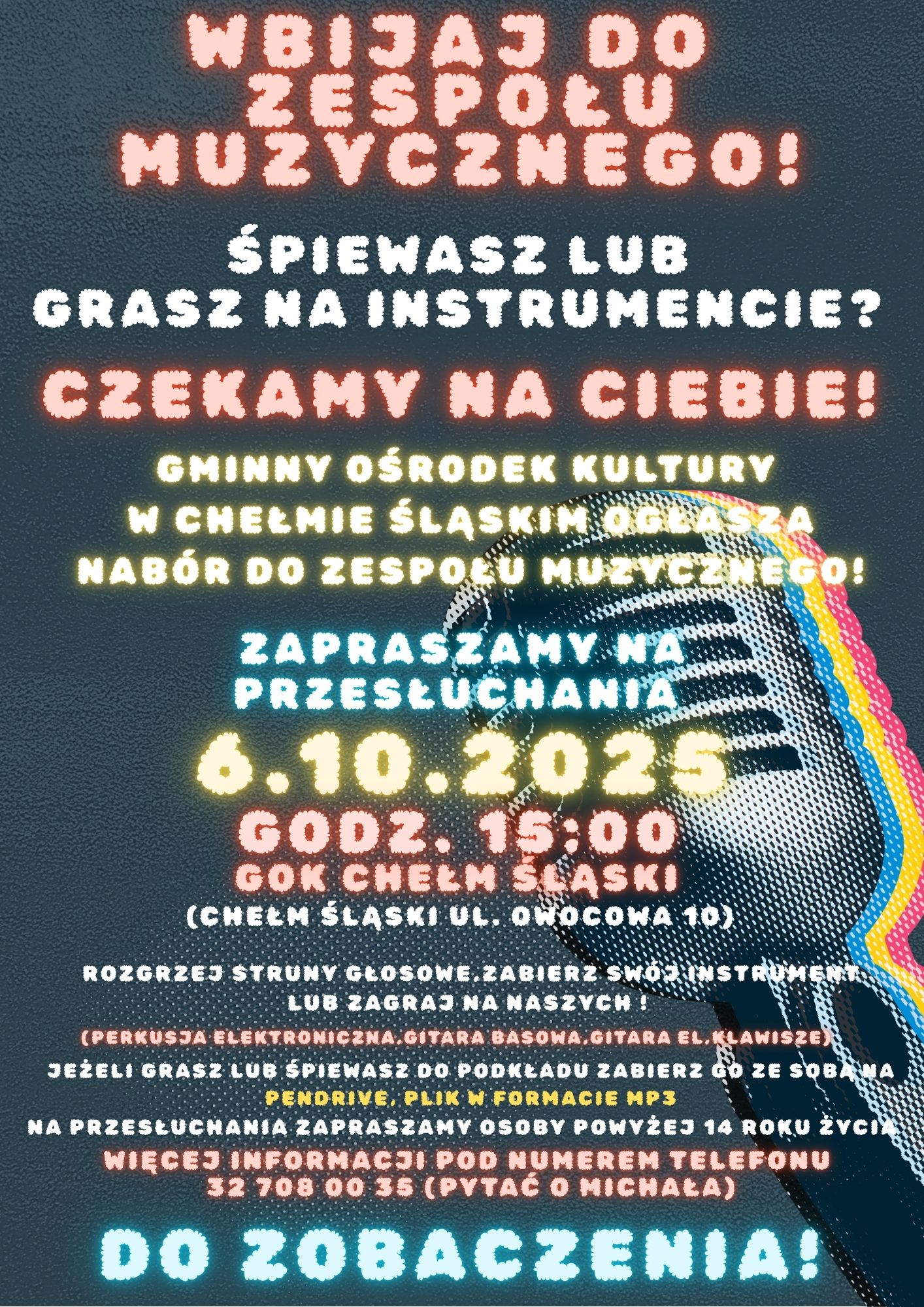 Plakat promujący nabór do zespołu muzycznego - opis w poście 