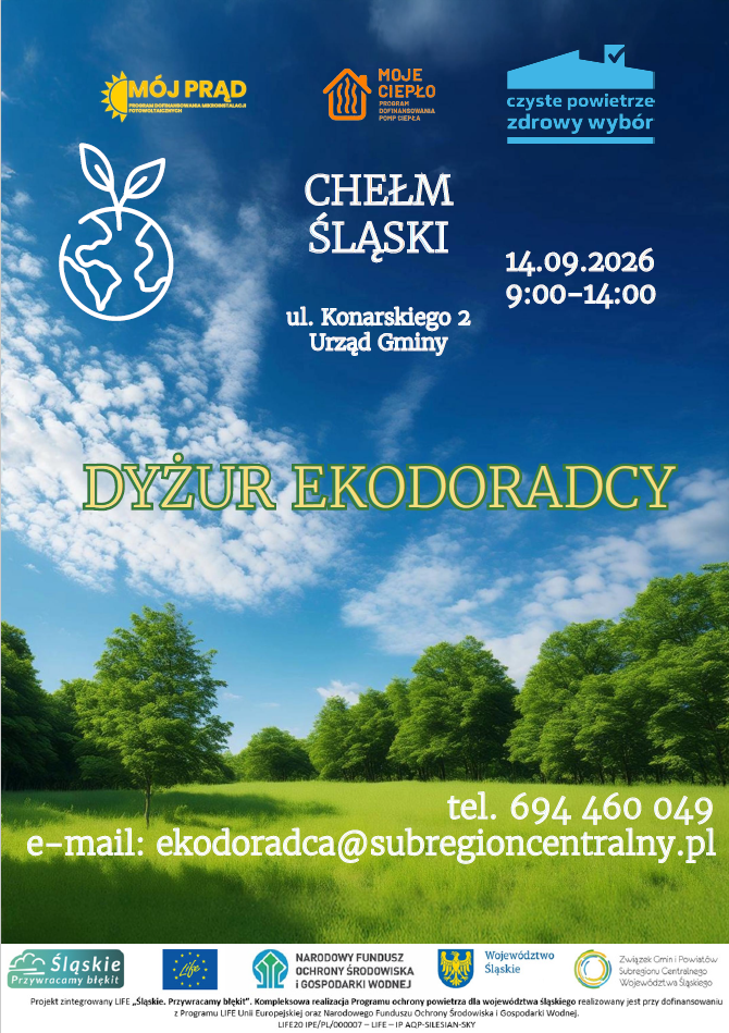 Plakat promujący dużur. Na zdjeciu zielona łąka i błękitne niebo 