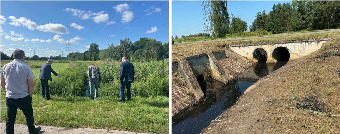 Dwa zdjęcia mostu - przed czyszczeniem rowu i po czyszczeniu. 