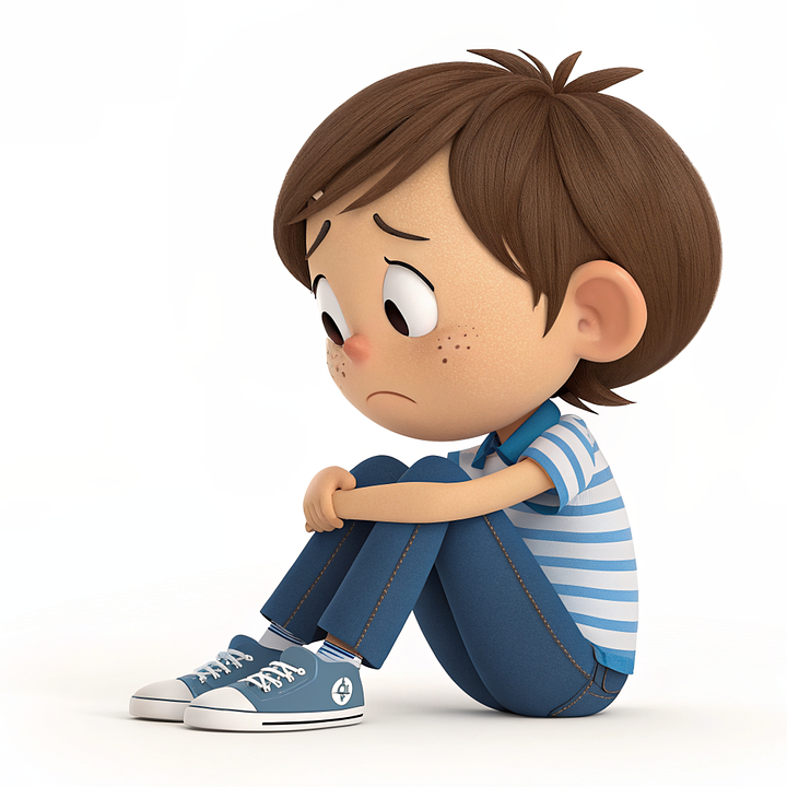 Animacyjny - rysunek smutnego chłopca 