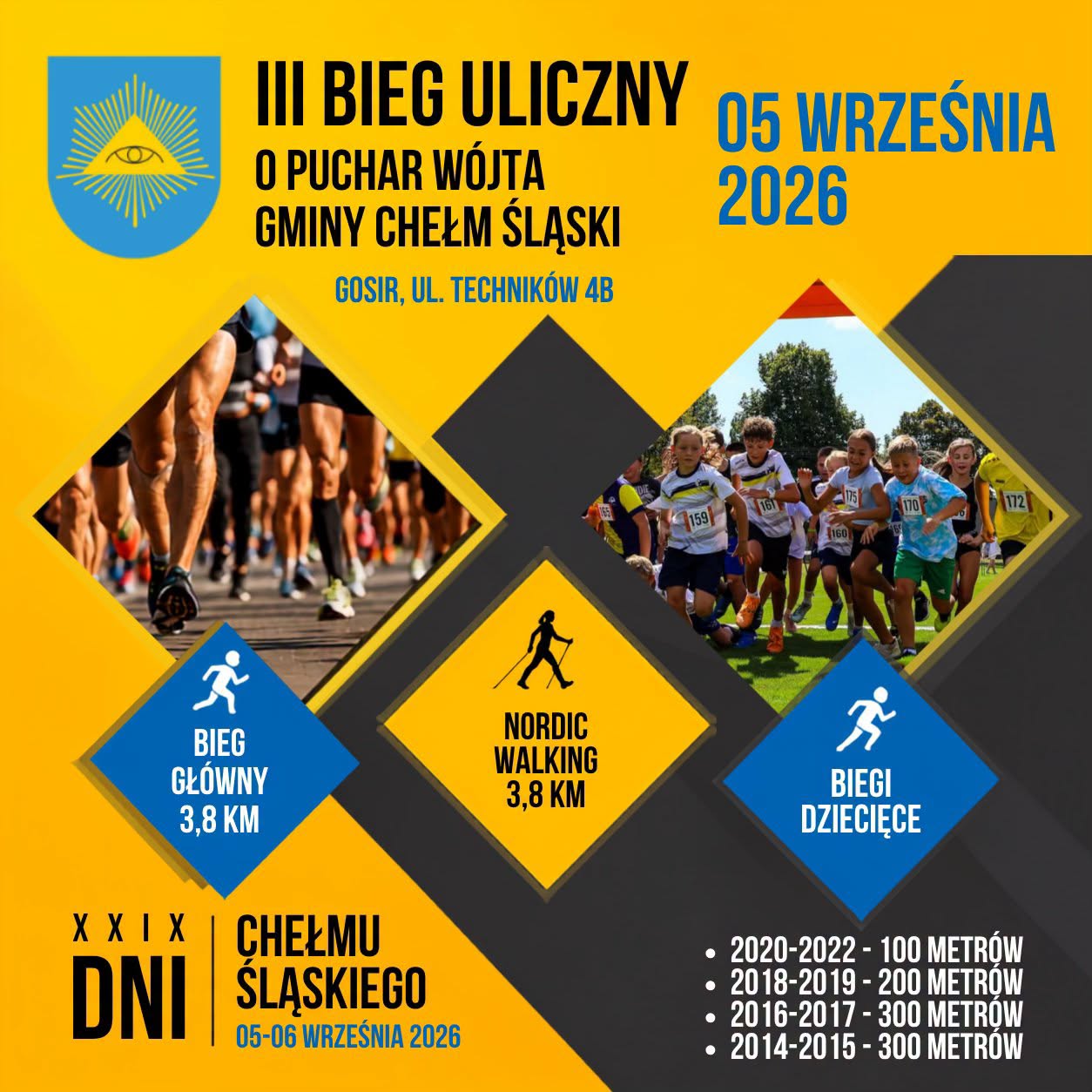 Plakat promujący bieg i nordic walking. 