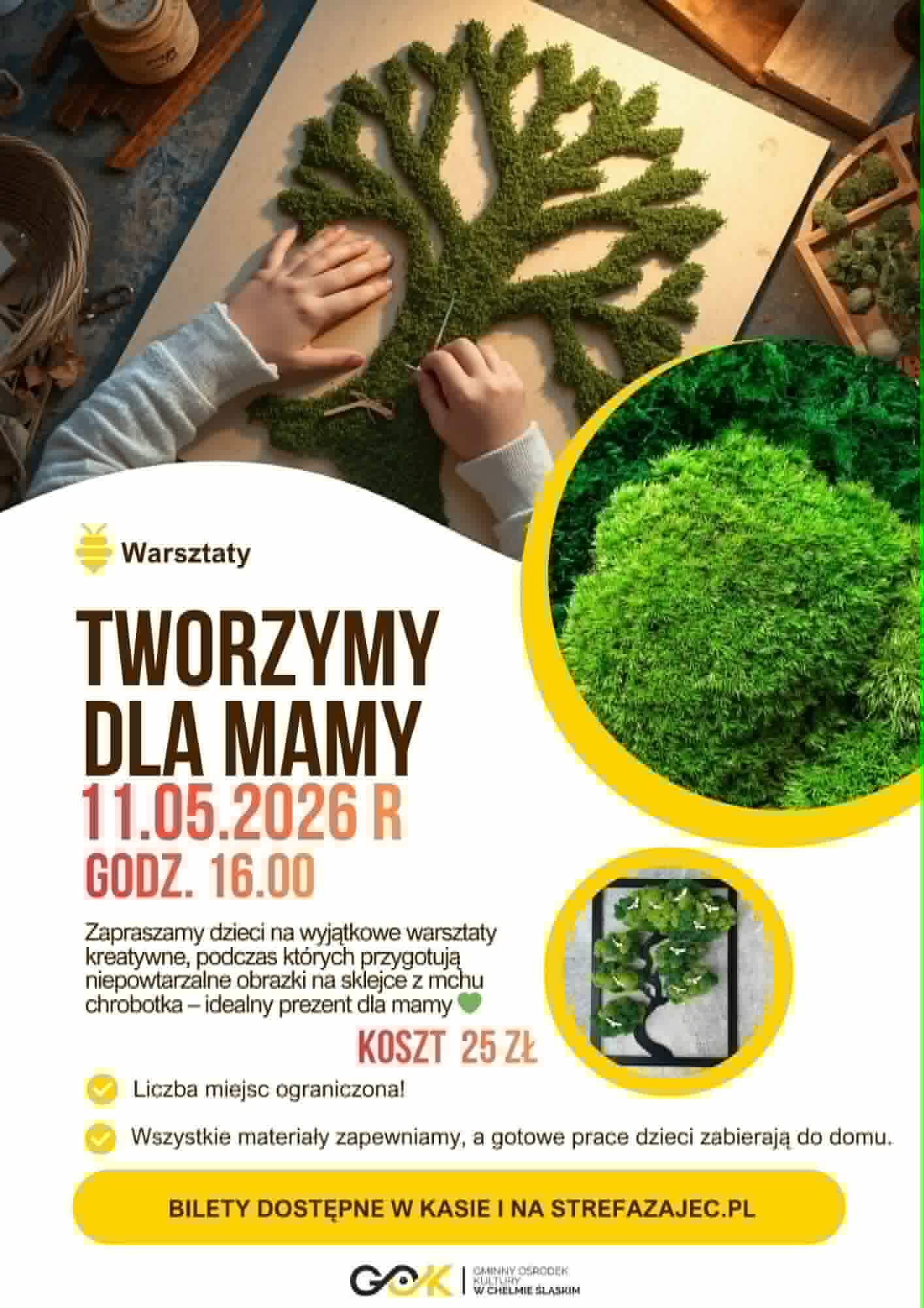 plakat promujący wydarzenie. Na rysunku praca rękodzielnicza drzewa i opis 
