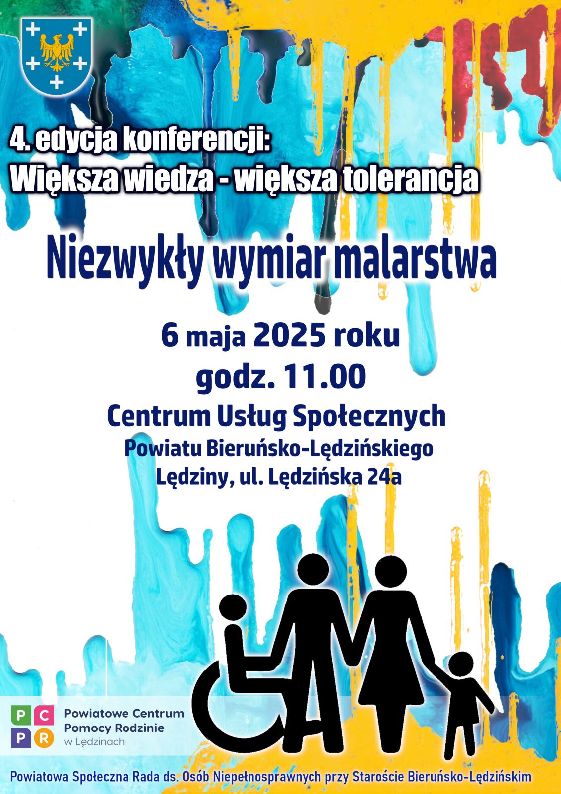 Plakat artystyczny z rozlanymi farbami promujący wydarzenie - w opisie. 