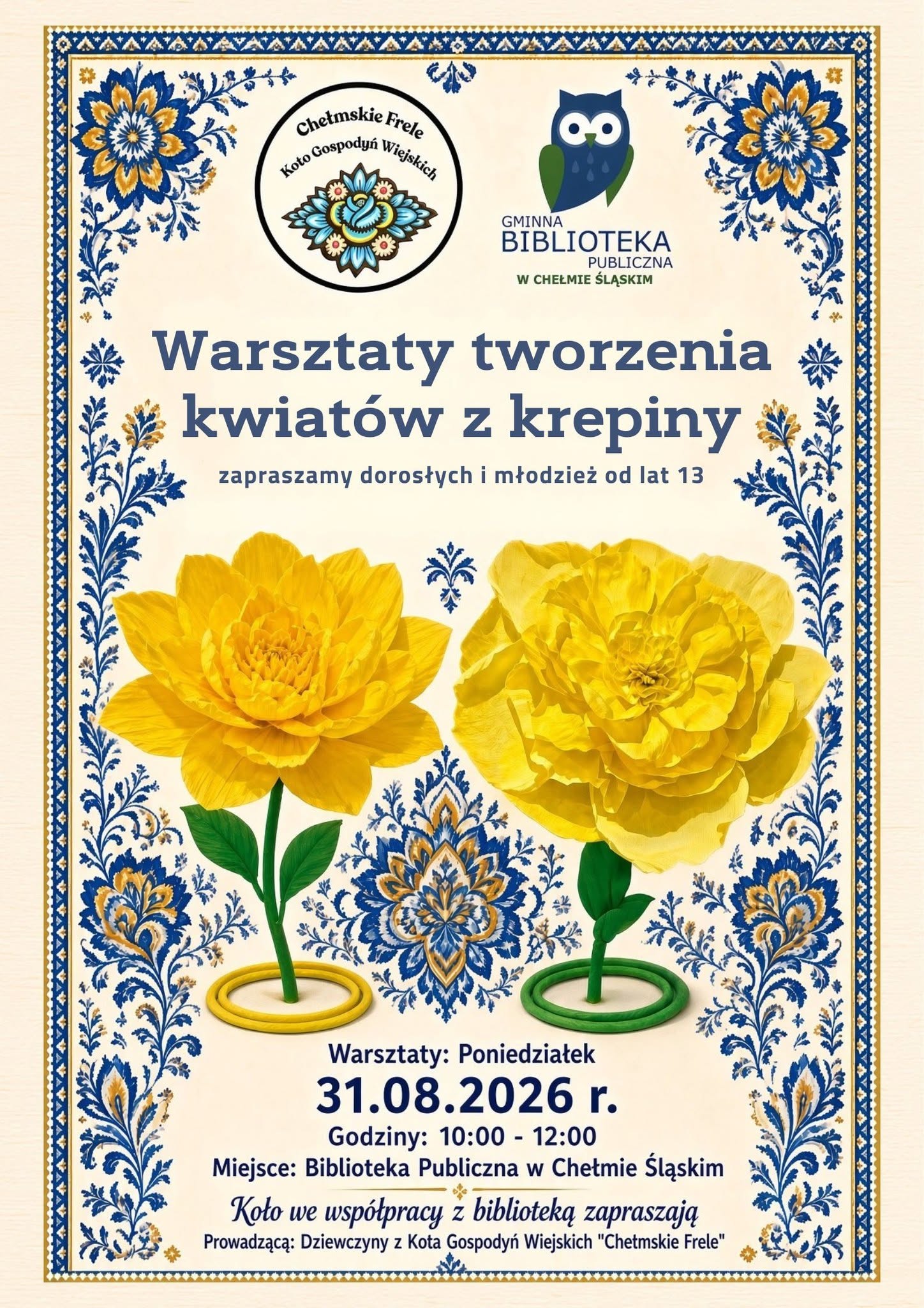 Plakat z kwiatami promujący zajęcia 