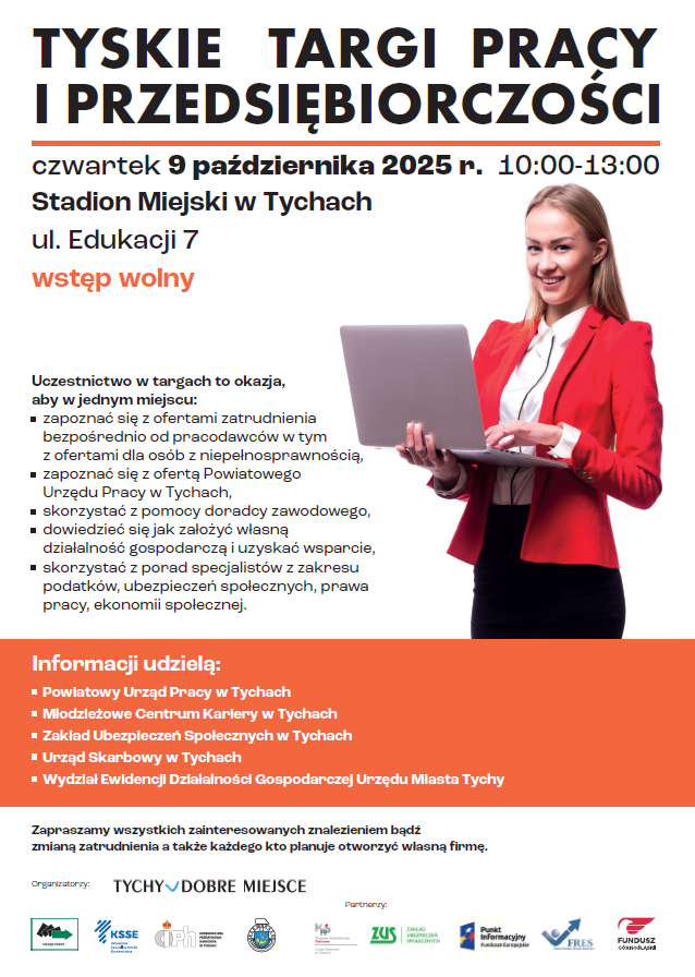 Plakat promujący wydarzenie - Kobieta z laptopem w dłoniach 