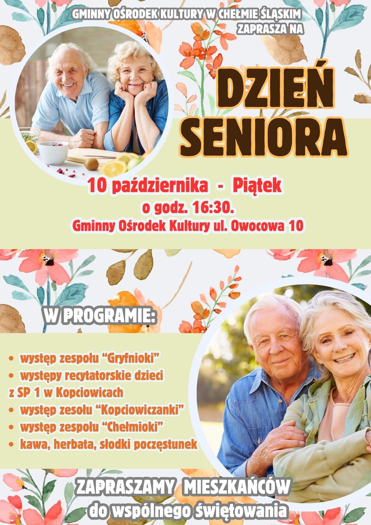 Plakat promujący wydarzenie. Opis w poście. Na zdjęciu seniorzy