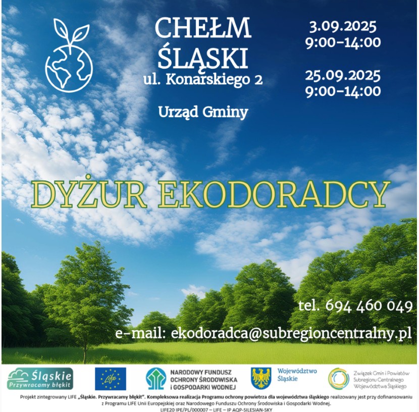 Plakat informacyjny. Na zdjęciu łąka 