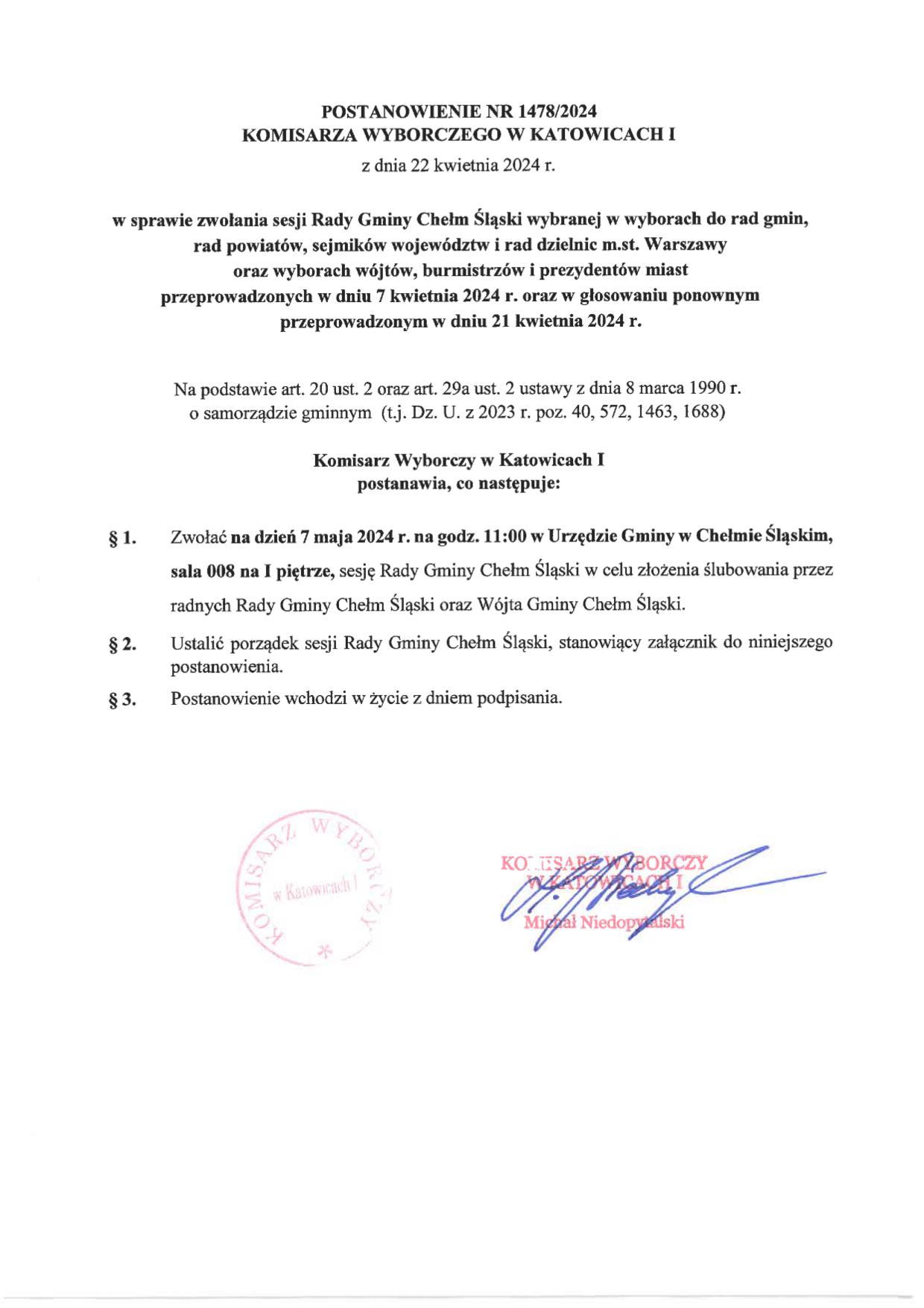 Postanowienie Komisarza