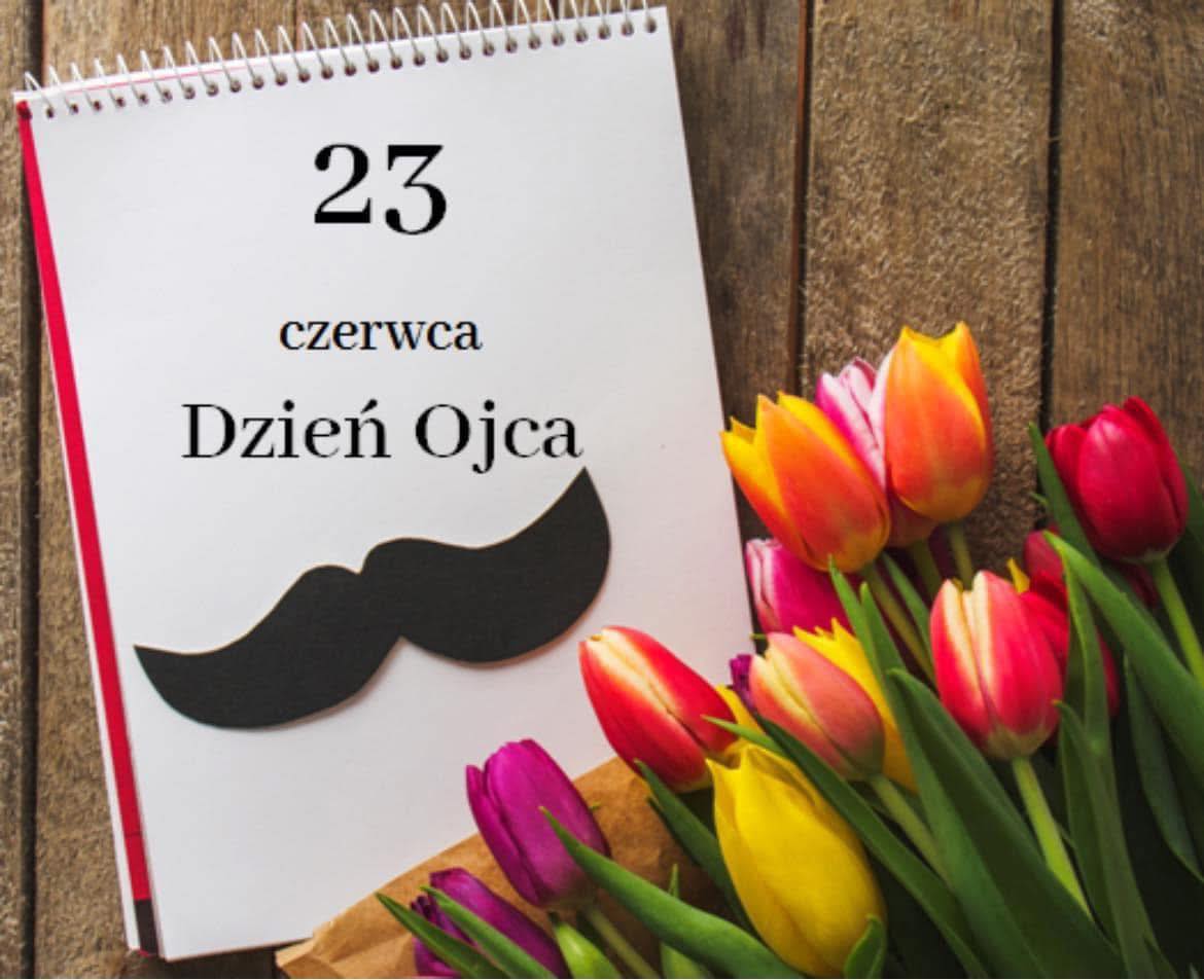 Plakat z tulipanami i informacją że 23 czerwca to dzień ojca 