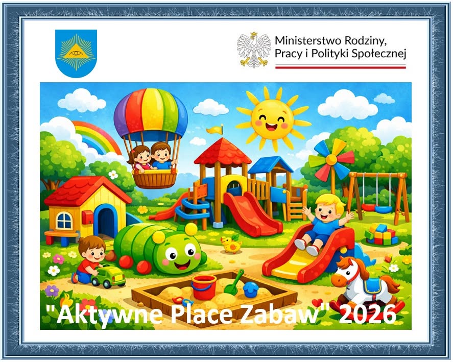 Plakat animacyjny placu zabaw z logotypami 