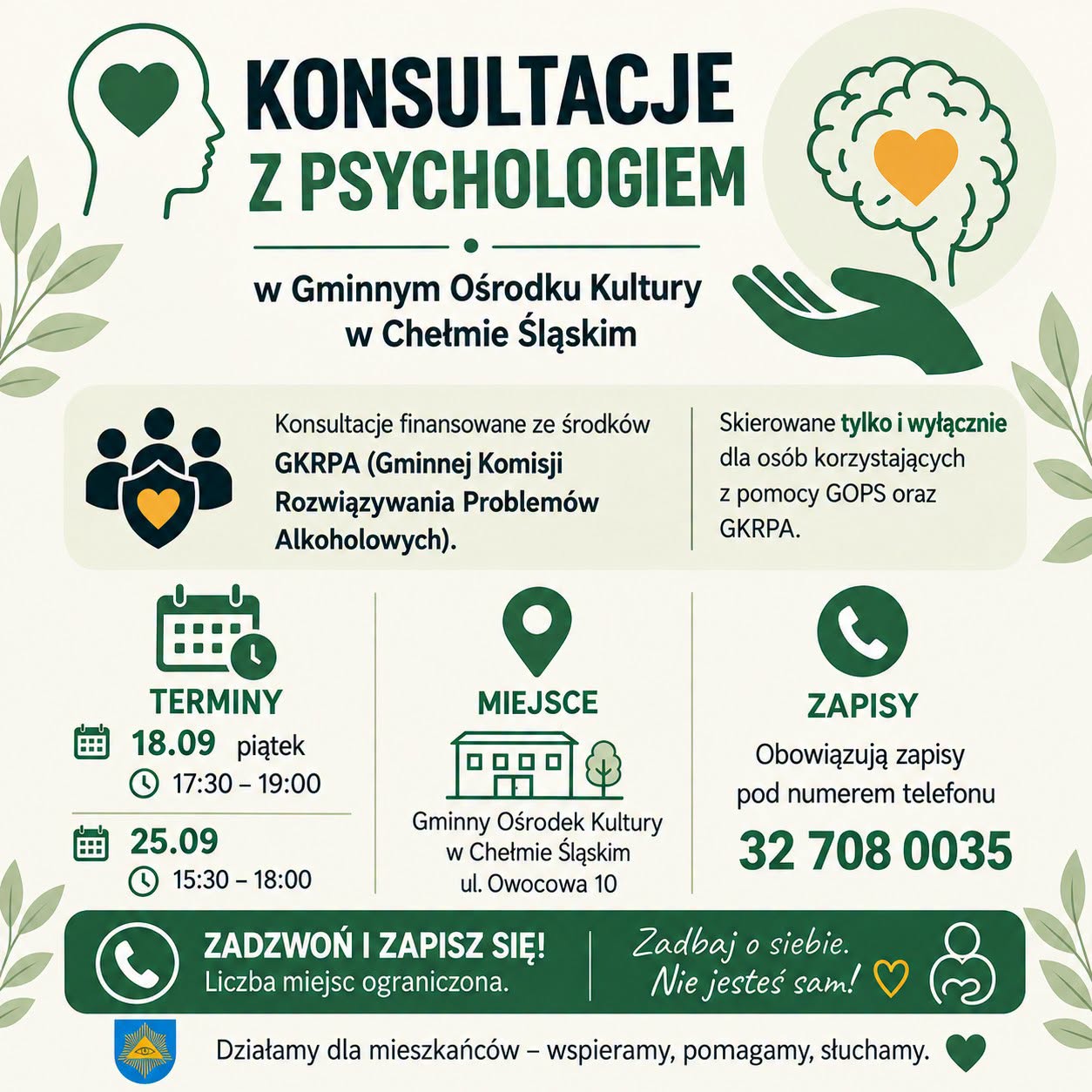 Plakat promujacy konsultacje psychologiczne - opis w poście 