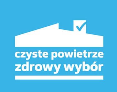 Szkic niebieskiego obrysu domu i napis czyste powietrze zdrowy wybór