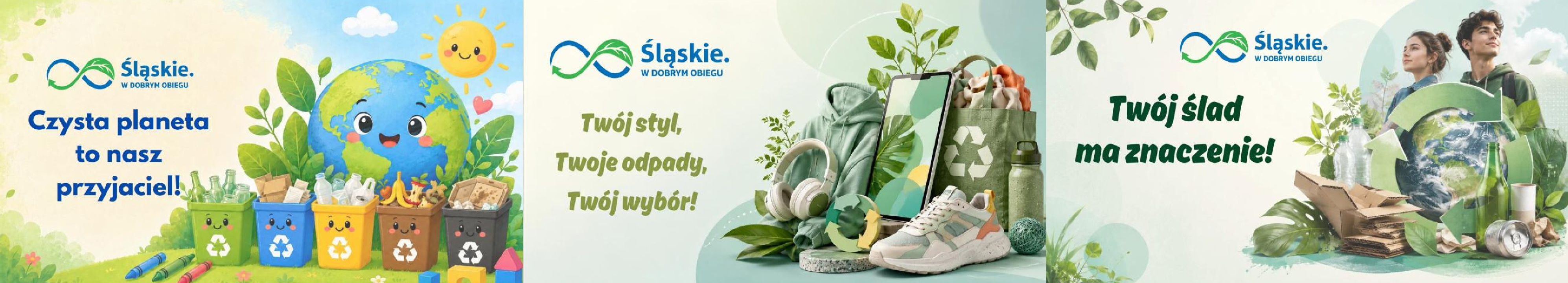 Grafika materiałów edukacyjnych dla szkół w ramach kampanii Śląskie. W DOBRYM OBIEGU