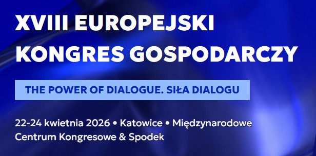 Palakt informacyjny o kongresie. Na granatowym tle napisy. 