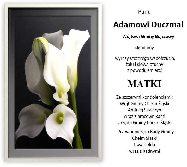 Białe kany na czarnym tle i treśc kondolencji