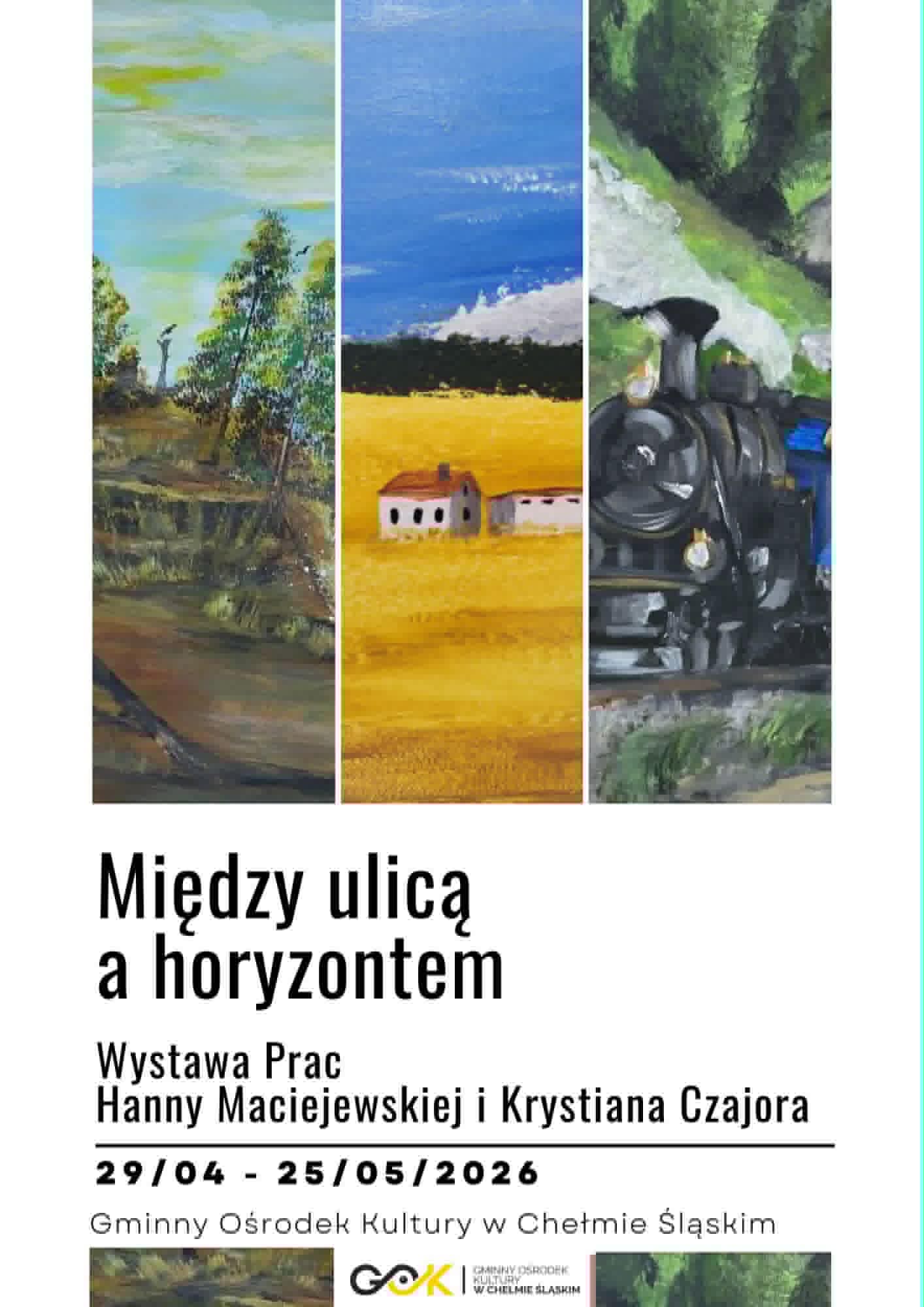 Plakat promujący wydarzenie - wystawę. Na plakacie prace artystów. 