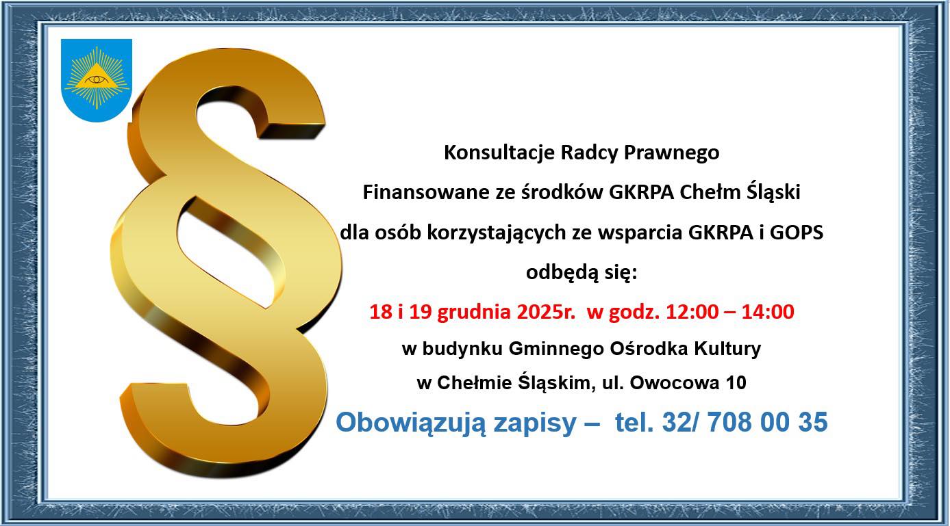 Plakat animacyjny, a na nim opis wydarzenia, herb gminy i paragraf