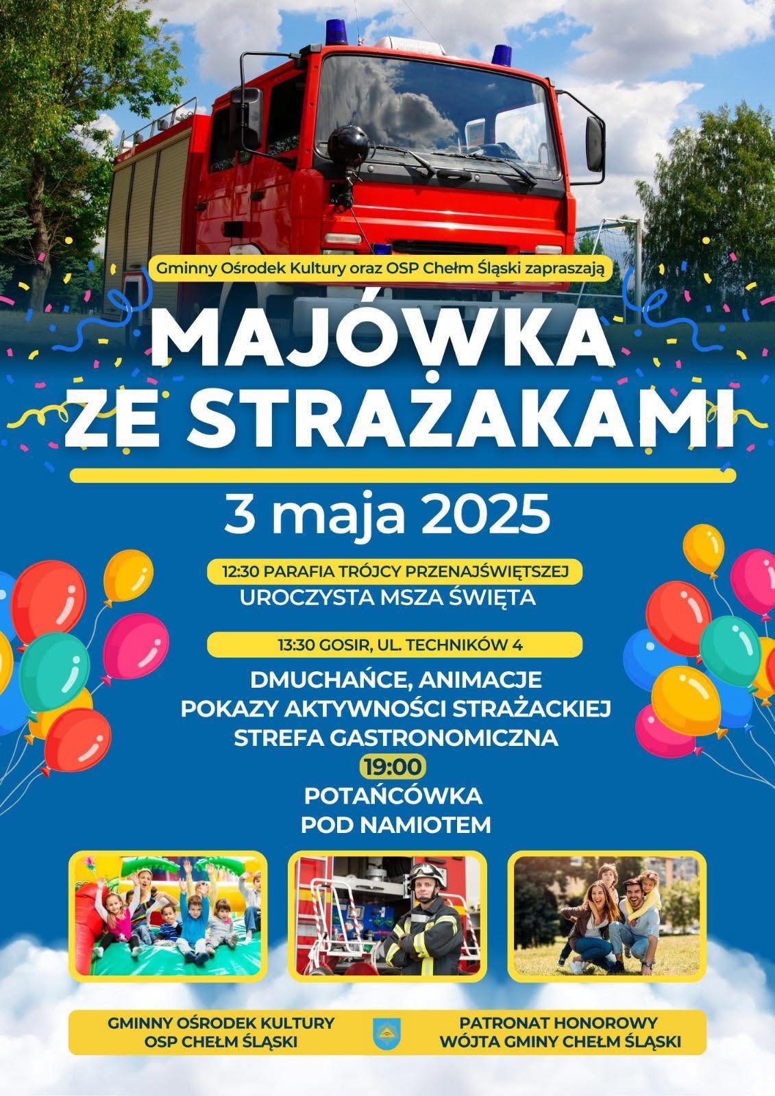 Wóz strażacki w balonach - odświętnej odsłonie na cele promocyjne 
