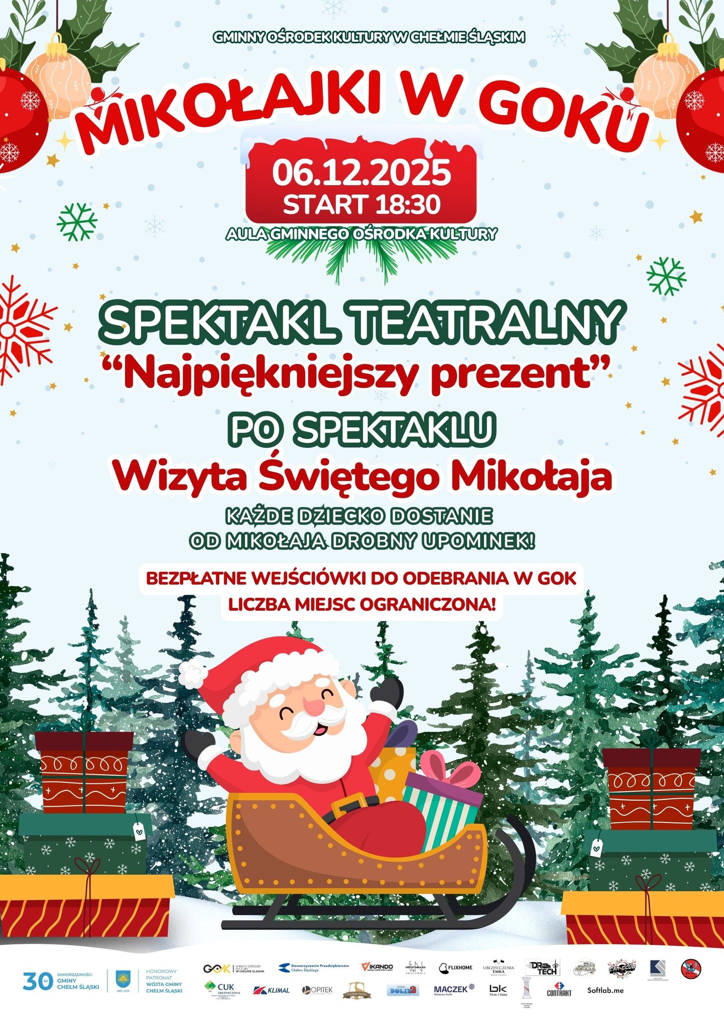 Mikołaj siedący w saniach. Plakat animacyjny. Opis w poście. 
