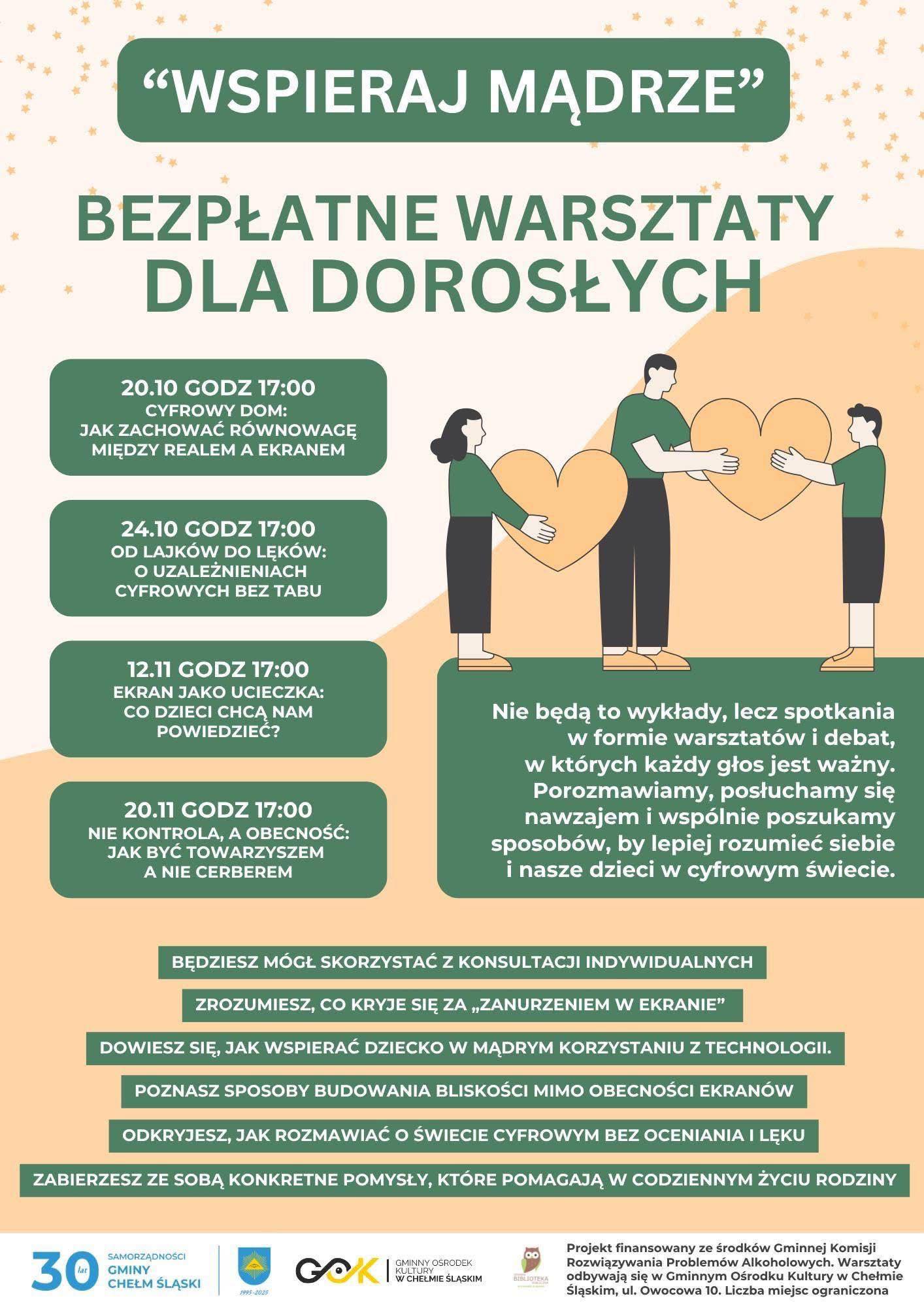 Plakat animacyjny - informacyjny - opis w poście. Na plakacie osoby ofiarujące sobie serce 