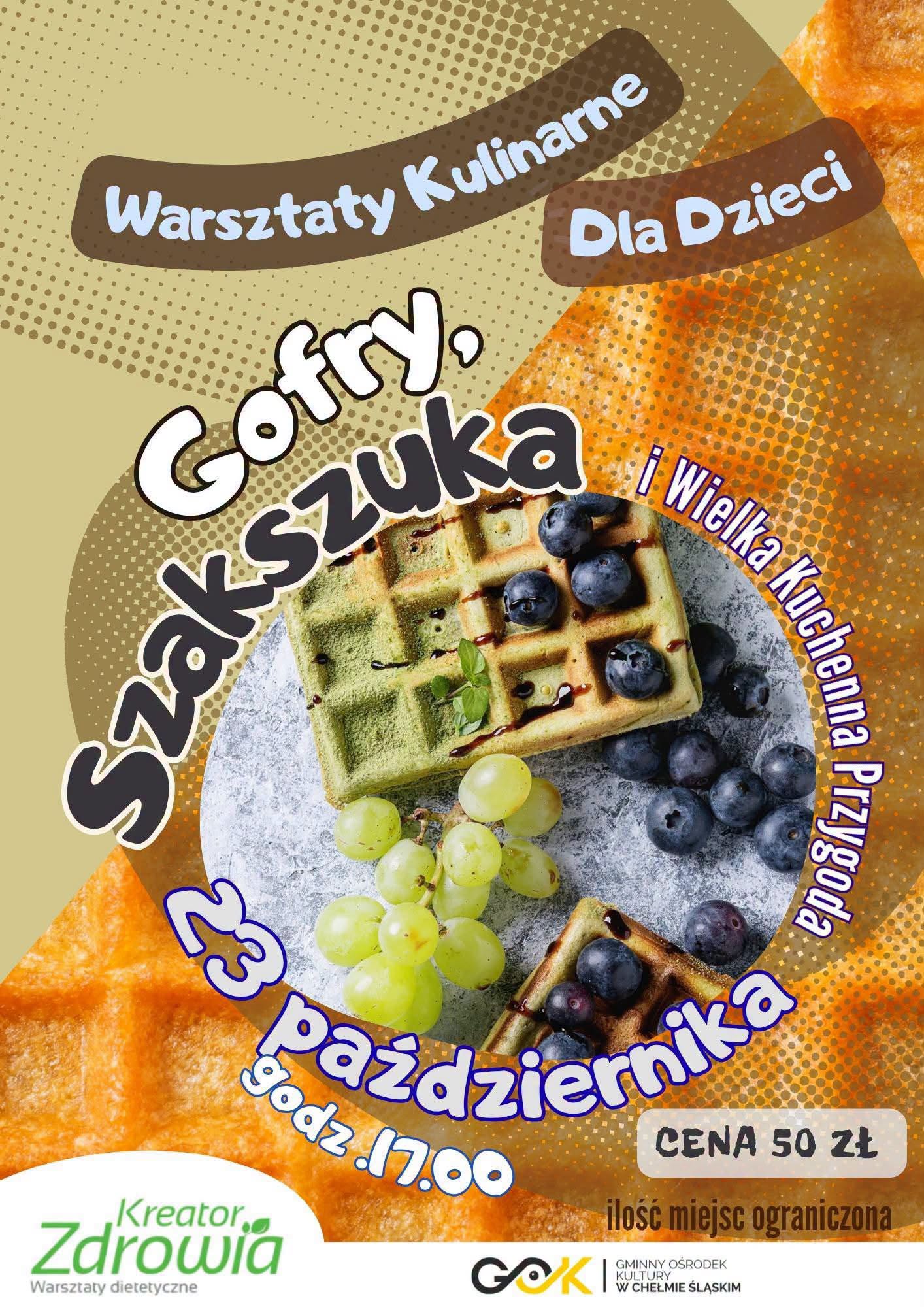 Plakat promujący wydarzenie. Na zdjęciu gofry z owocami i opis 