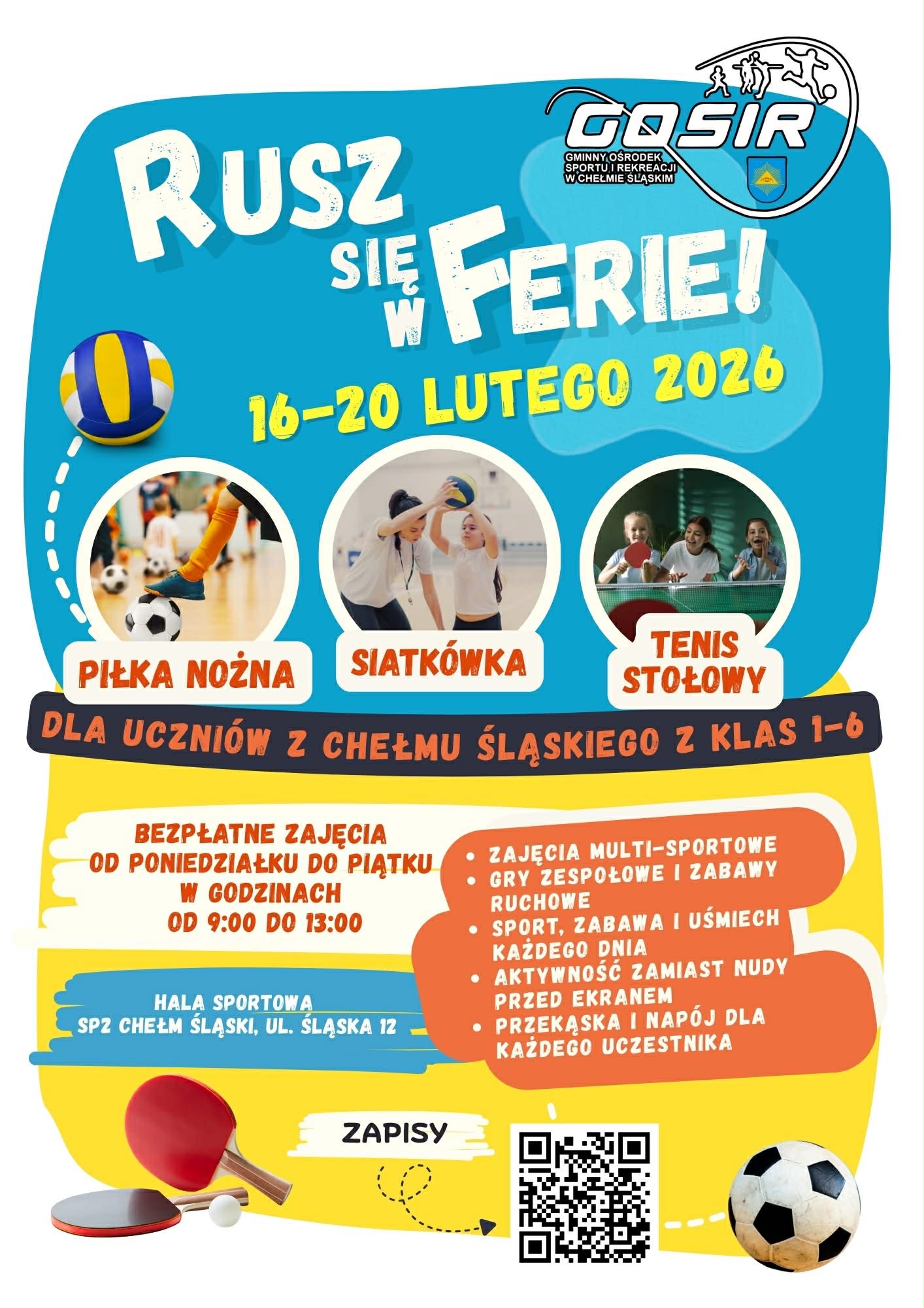 Plakat promujący wydarzenia sportowe - napisy plus fotografie. Opis w poście.