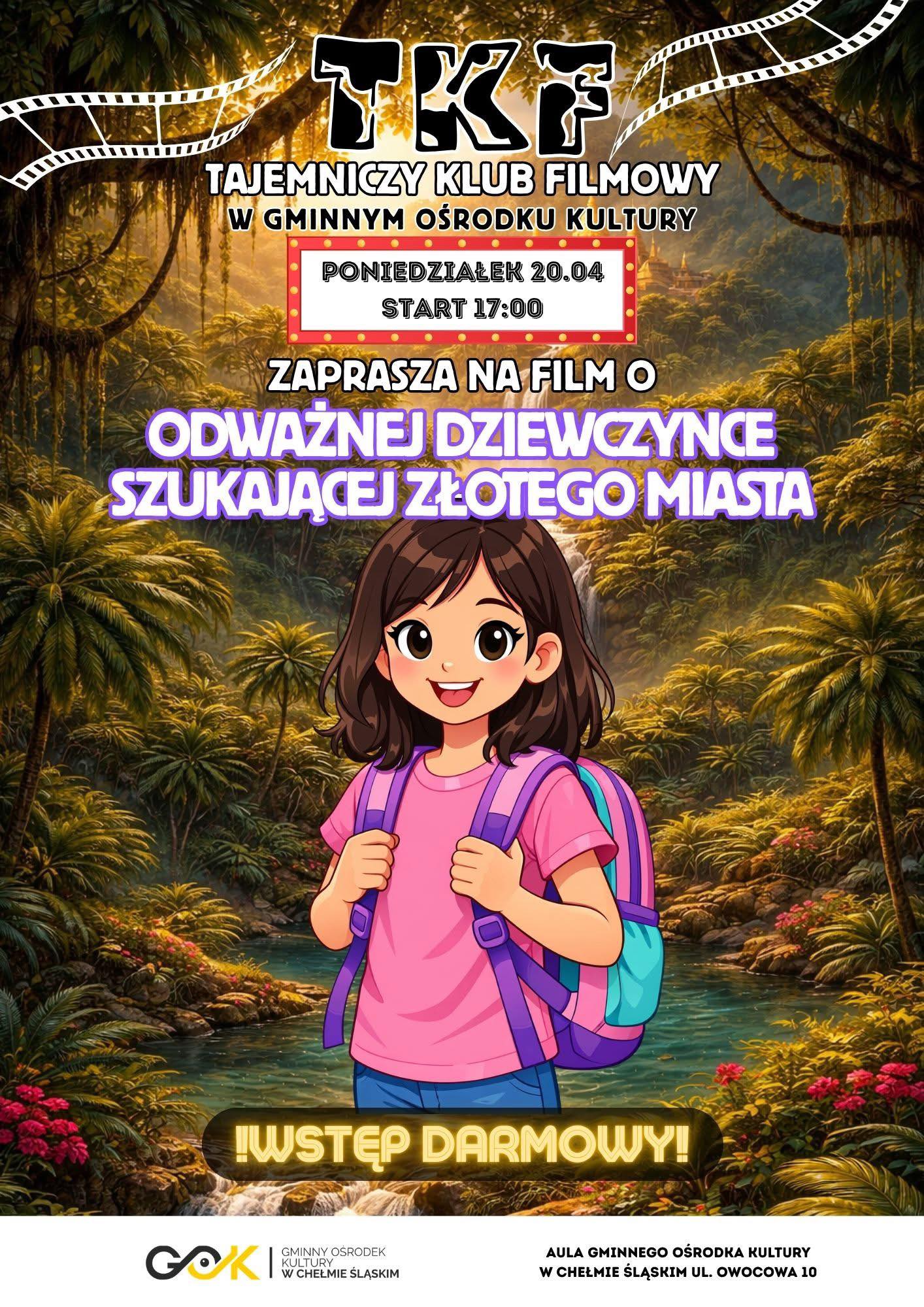 Plakat animacyjny informujacy o wydarzeniu. Na plakacie opis i dziewczynka w buszu