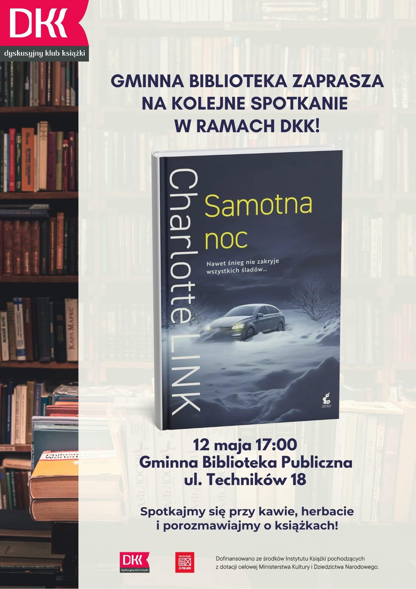 Plakat promujacy wydarzenie. Regał z książkami książka. 